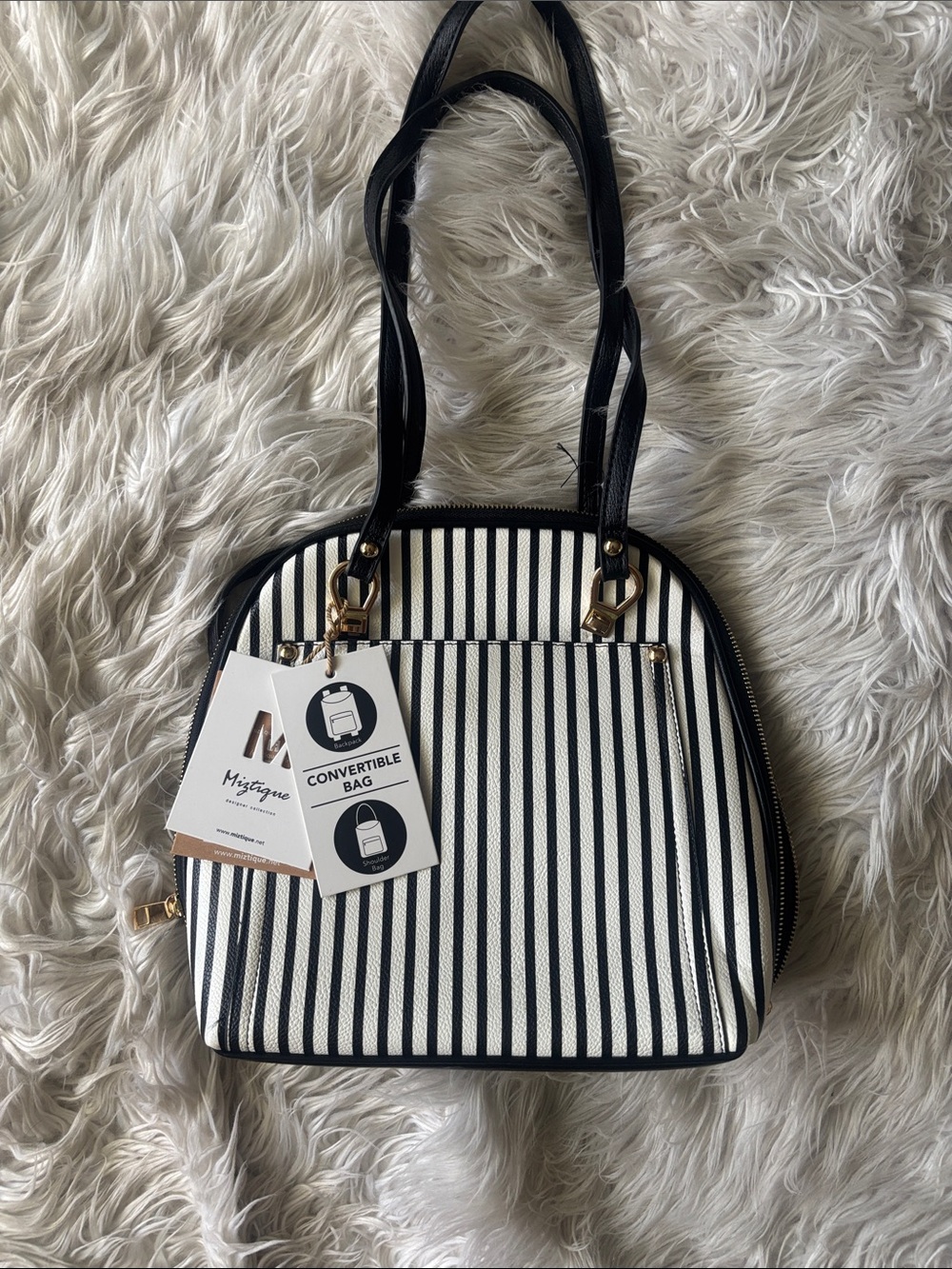 Black & White Stripe Convertible Bag